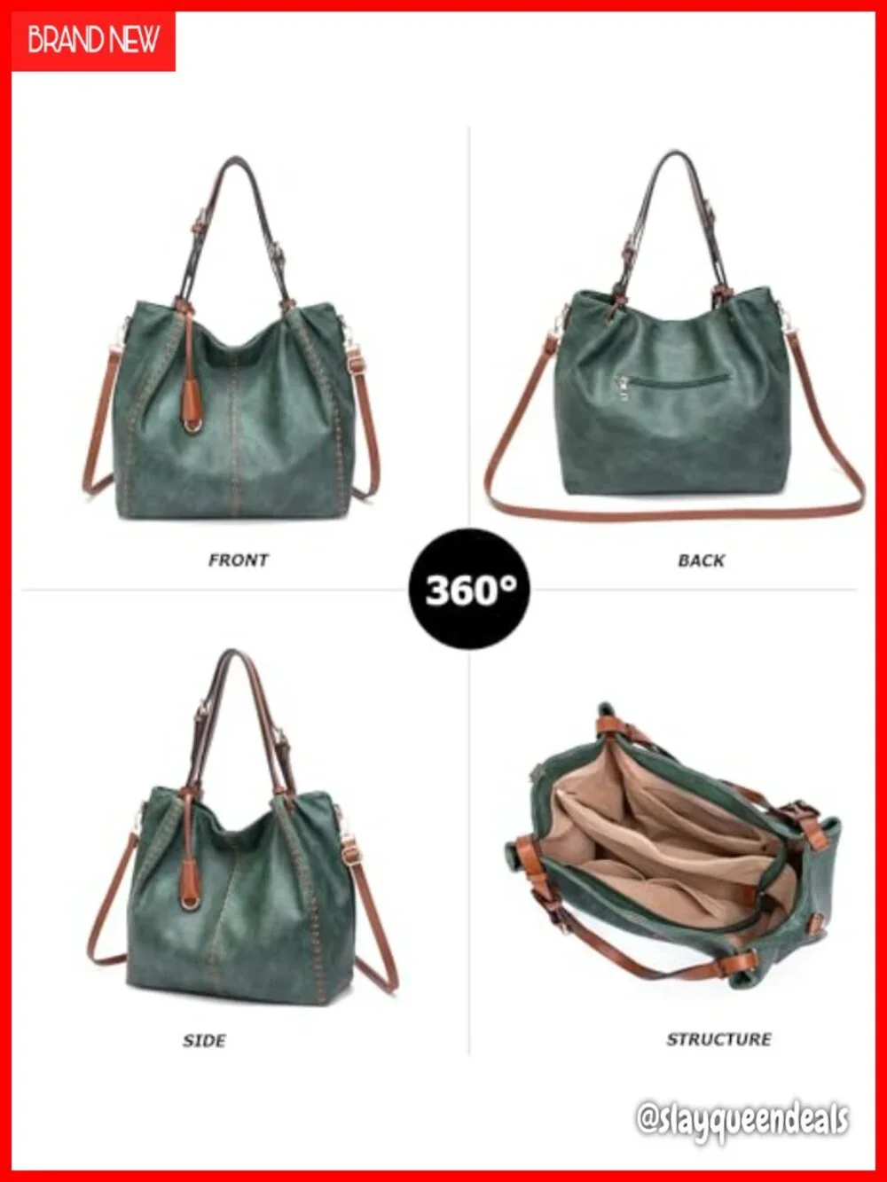 Vintage PU Hobo Shoulder Bag, Bucket Tote with Rivet Detail Purse